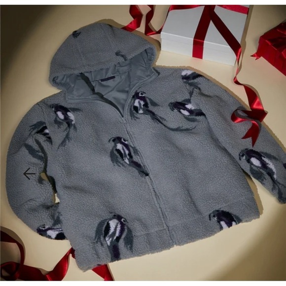 Taylor Swift Gray sherpa zip up hoodie Speak Now Koi Fish Jacket LARGE - Picture 3 of 6